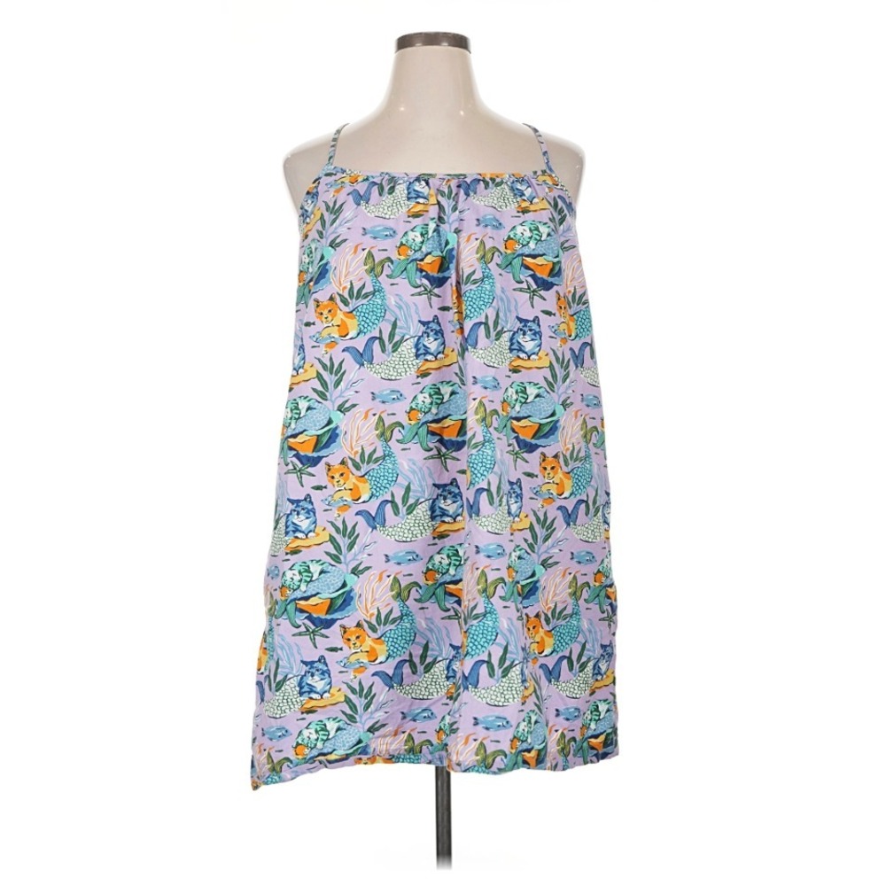 Printfresh Nightgown Mini Dress Women's 1X Meowing Mermaids Cats Spaghetti Strap